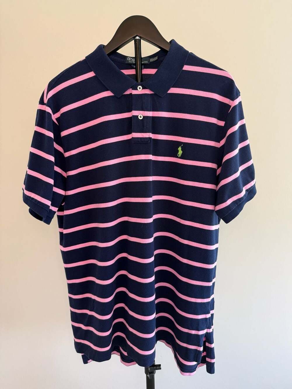 Polo by Ralph Lauren Men's Custom Fit Striped Polo Shirt, Navy and Pink, XXL